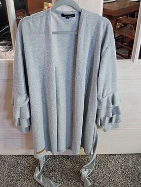 Simply Southern Light Gray Ruffle Sleeve Open Cardigan